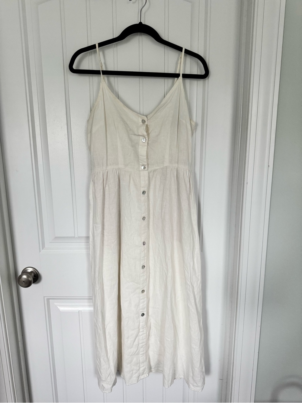 Cream Button-Front Spaghetti Strap Midi Dress